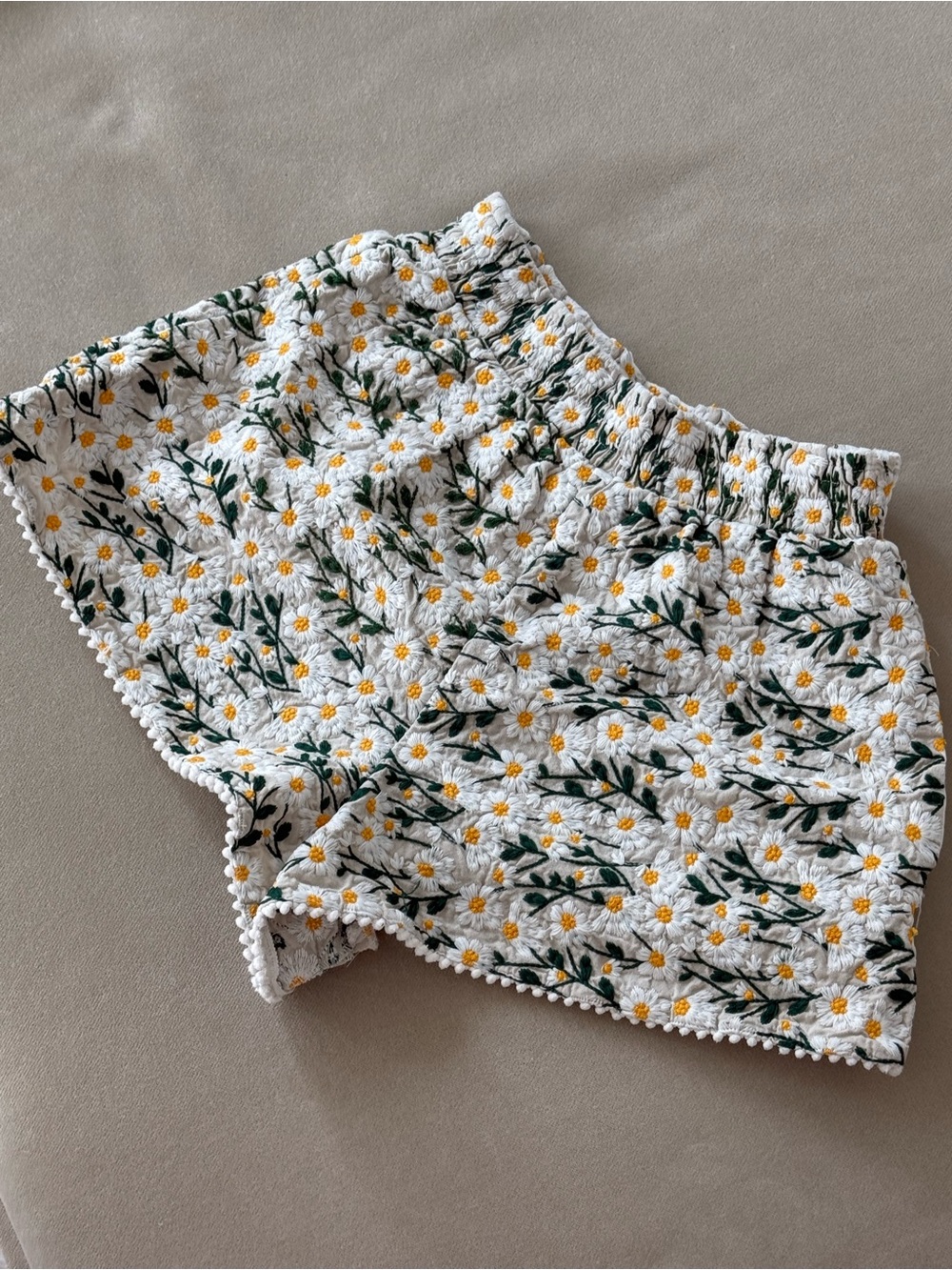 Maje White Daisy-Print High-Waist Smocked Shorts